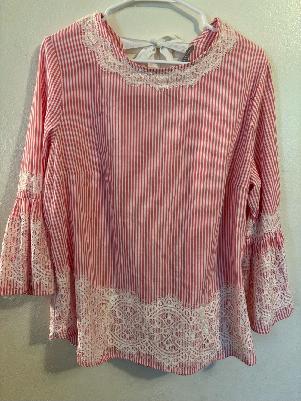 Valerie Stevens Pink and White Striped Lace-Trim Tunic